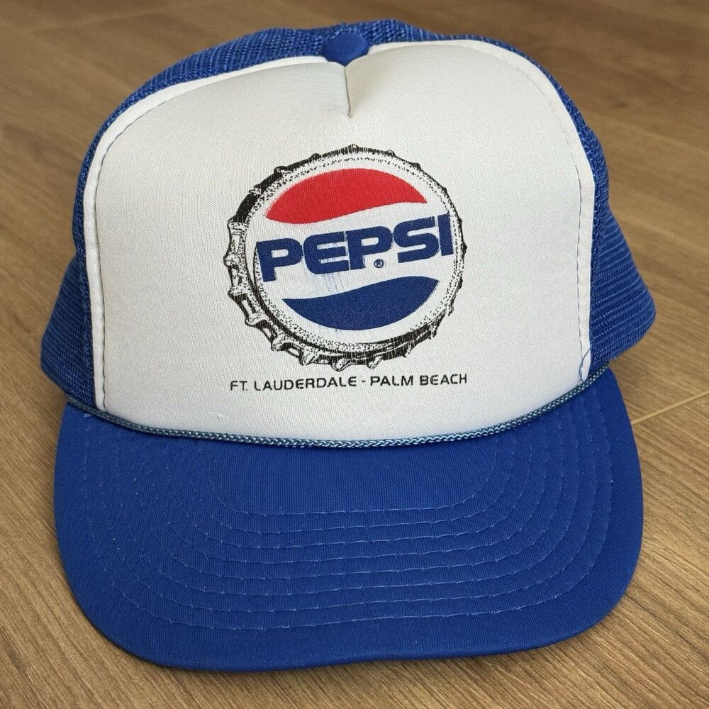 Vintage Pepsi Bottle Cap Logo Trucker Hat Rope Snapback Florida Cap USA Rare